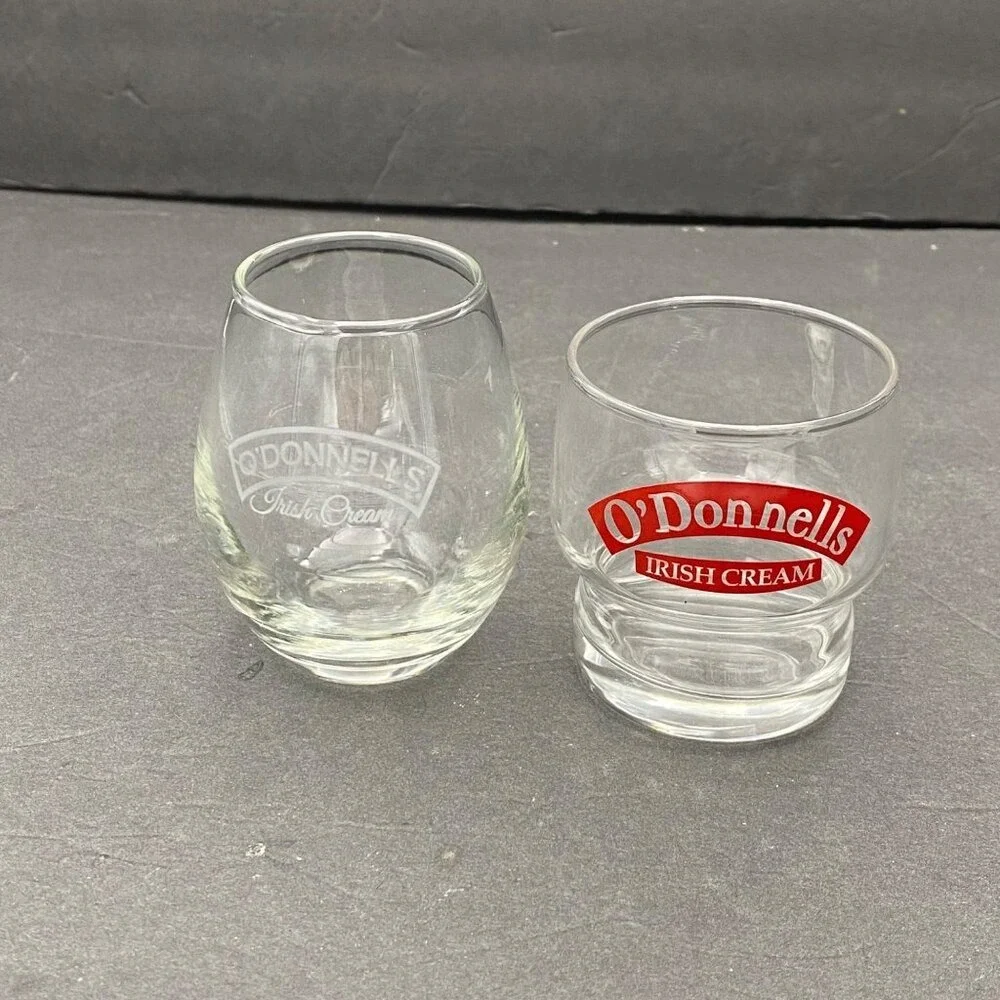 O'Donnells Irish Cream Logo Glasses Set of 2 Mixed Clear‎ Barware Pub Classic